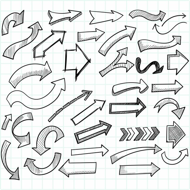 Conjunto de flechas direccionales creativas dibujadas a mano