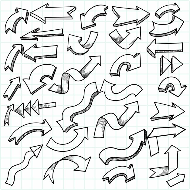 Conjunto de flechas de doodle geométrico dibujado a mano