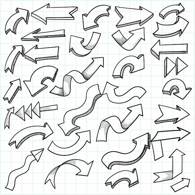 Conjunto de flechas de doodle geométrico dibujado a mano