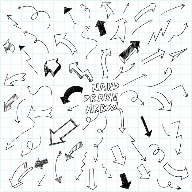 Conjunto de flechas de doodle geométrico dibujado a mano