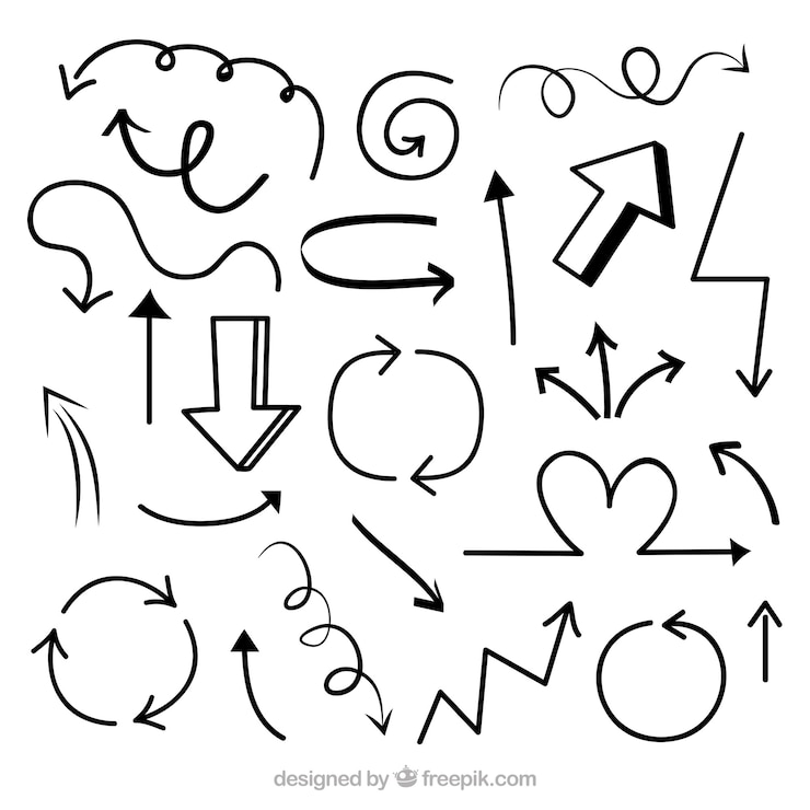 Vector gratuito conjunto de flechas para marcar en estilo dibujado a mano