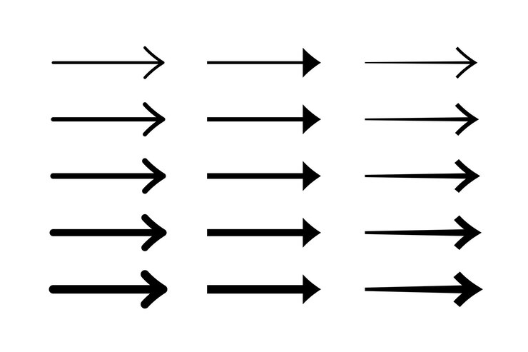 Vector gratuito conjunto de flechas rectas de delgadas a gruesas