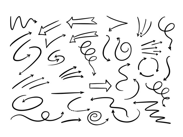 Conjunto de flechas vectoriales de estilo doodle de arte de línea moderno dibujado a mano