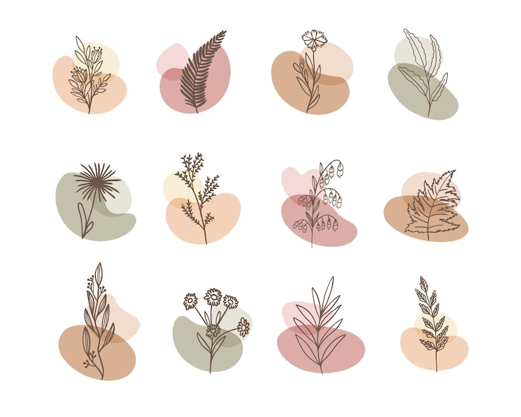 Vector gratuito conjunto de flor boho forma abstracta con adornos de hojas