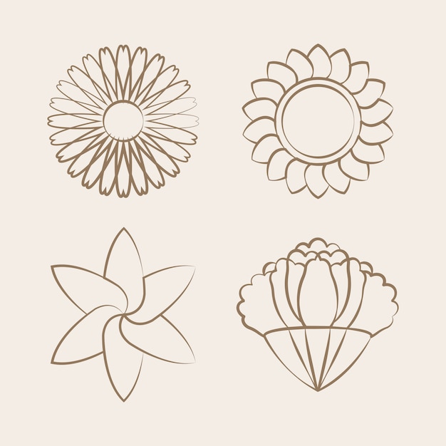 Conjunto de flor floreciente dibujo diseño vectorial