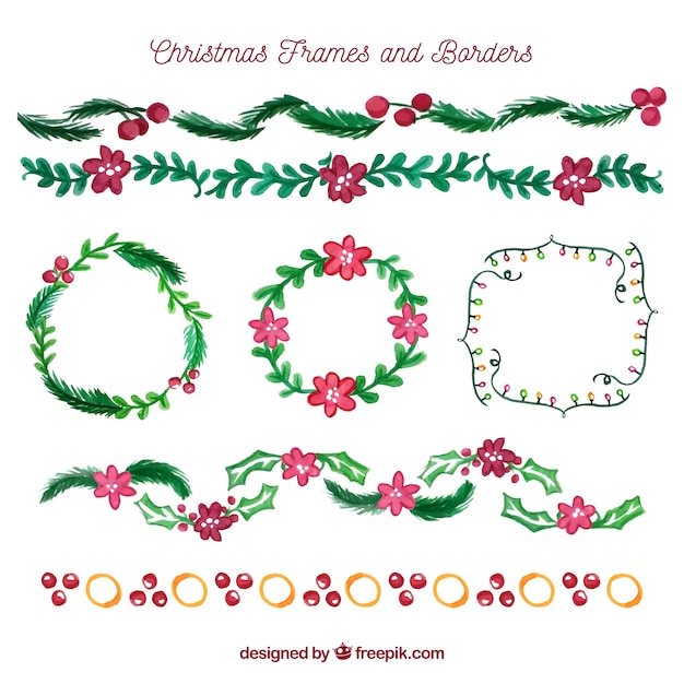 Vector gratuito conjunto floral de marco de navidad