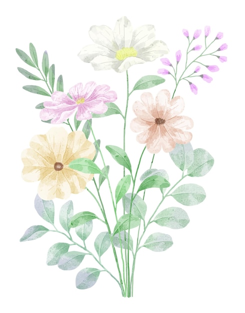 Conjunto de flores de acuarela