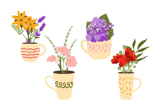 Conjunto de flores bonitas dibujadas a mano