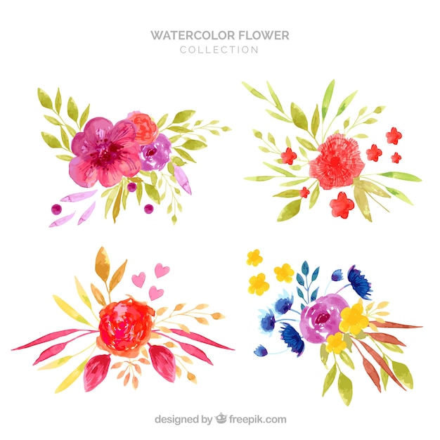 Conjunto de flores coloridas en estilo acuarela