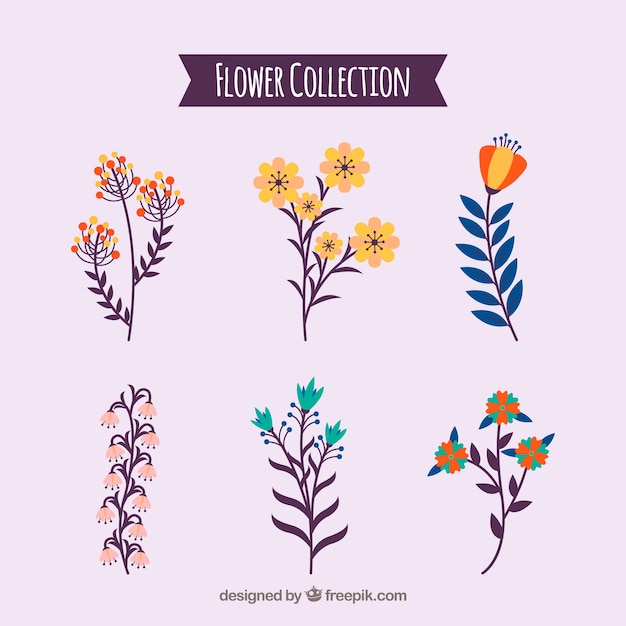 Vector gratuito conjunto de flores coloridas en estilo hecho a mano