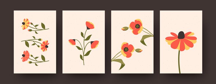 Vector gratuito conjunto de flores decorativas pastel en tarjetas
