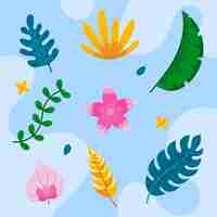 Vector gratuito conjunto de flores y hojas tropicales