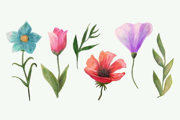 Conjunto de flores de primavera acuarela