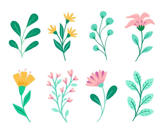 Conjunto de flores de primavera dibujadas