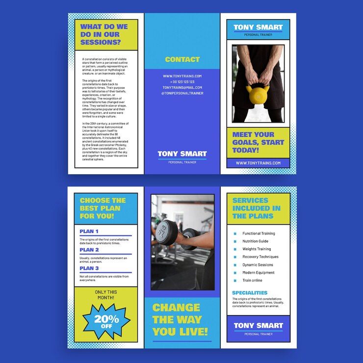 Vector gratuito conjunto de folletos de entrenador personal moderno