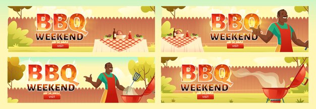 Vector gratuito conjunto de folletos de fin de semana de barbacoa