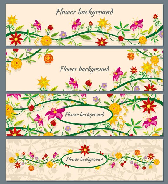 Conjunto de fondo de banner floral