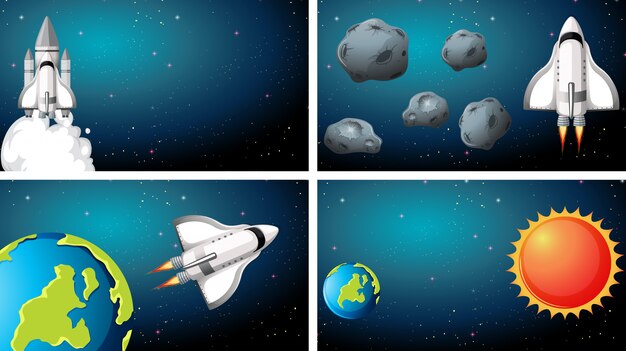 Conjunto de fondo de escenas de nave espacial