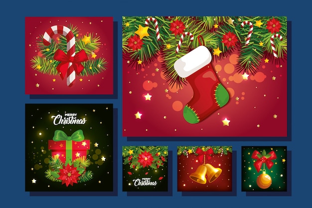 Vector gratuito conjunto de fondo feliz navidad con decoración