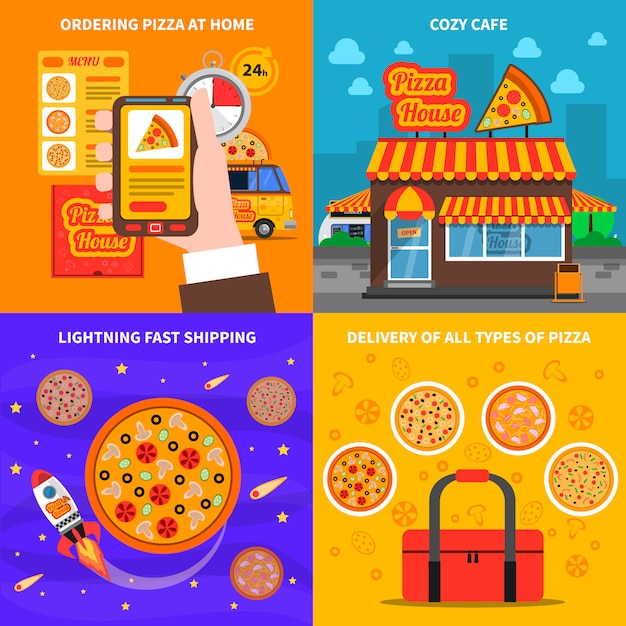 Vector gratuito conjunto de fondo de pizza