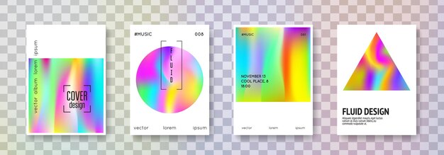 Conjunto de fondos abstractos de holograma Telón de fondo de holograma vibrante con malla de degradado Estilo retro de los años 90 y 80 Plantilla gráfica iridiscente para folleto banner papel tapiz pantalla móvil