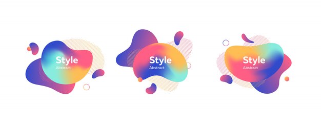 Conjunto de forma líquida coloreada con banner de salpicaduras