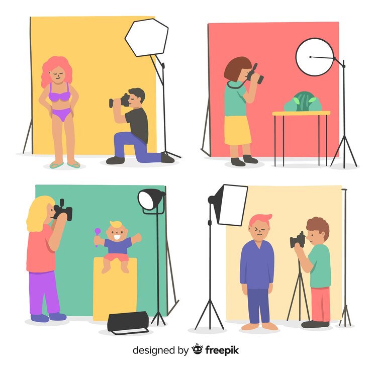 Vector gratuito conjunto de fotógrafos trabajando ilustrados