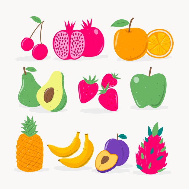 Conjunto de fruta sabrosa plana
