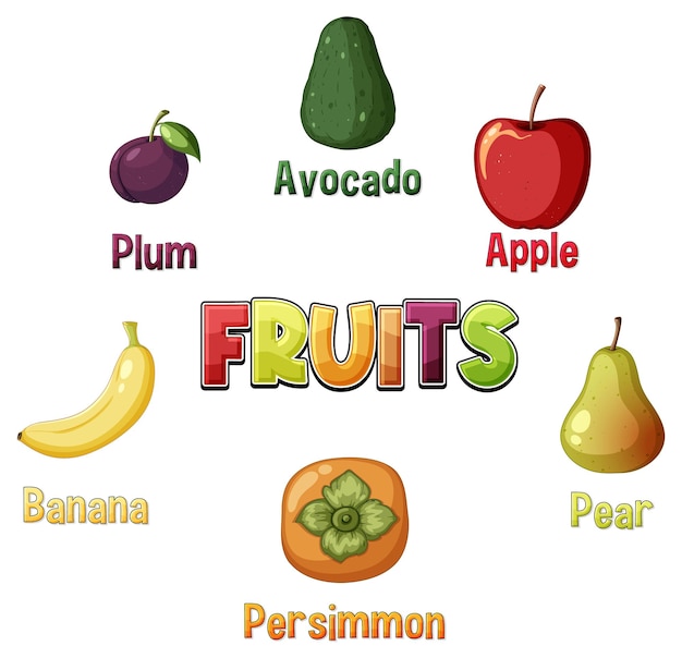 Vector gratuito conjunto de frutas dibujos animados