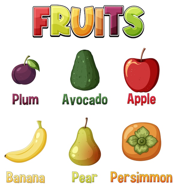 Vector gratuito conjunto de frutas dibujos animados