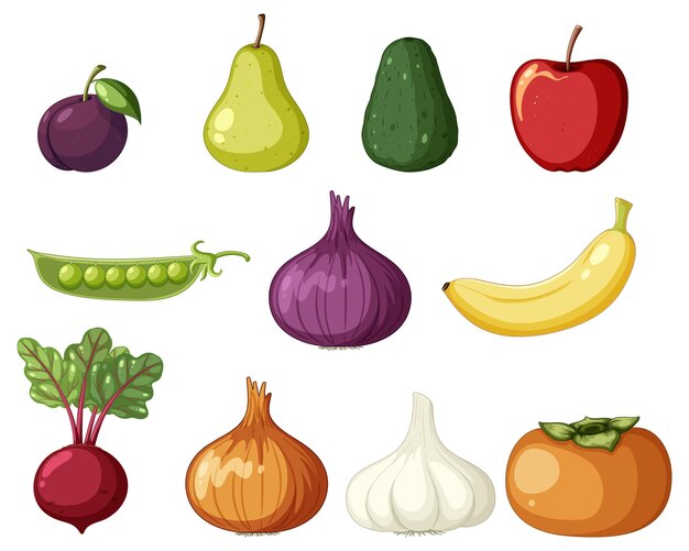 Conjunto de frutas dibujos animados