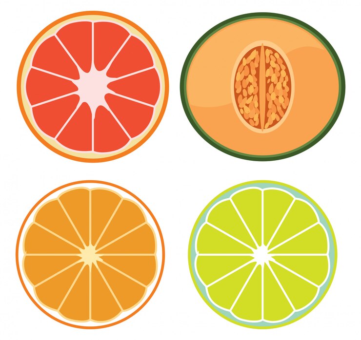 Vector gratuito un conjunto de frutas en rodajas