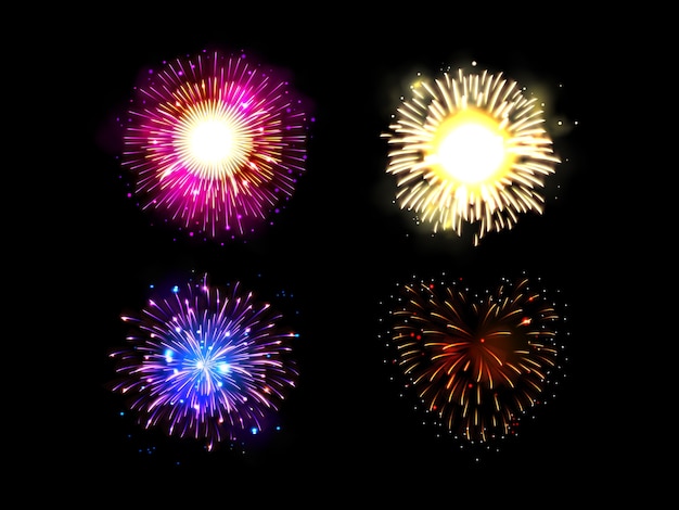 Conjunto de fuegos artificiales realistas