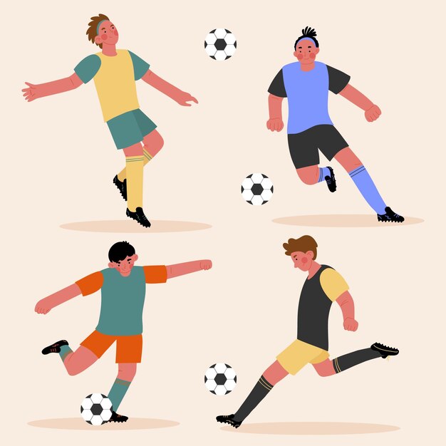 Conjunto de futbolistas planos.