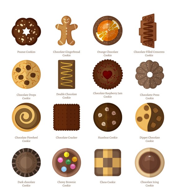 Conjunto de galletas de chocolate.