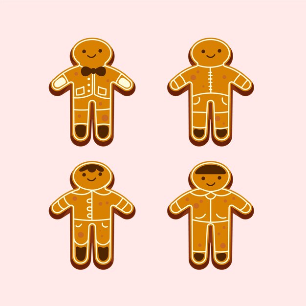Conjunto de galletas de hombre de jengibre de diseño plano