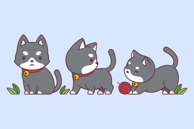 Conjunto de gatos kawaii
