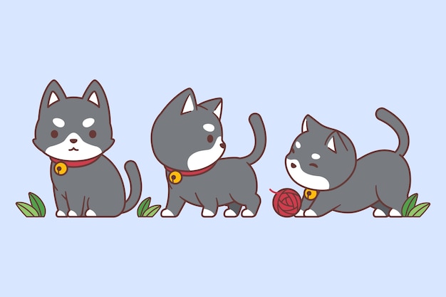 Conjunto de gatos kawaii
