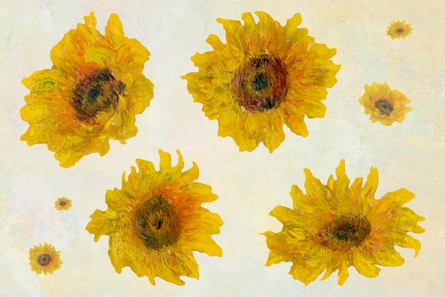 Vector gratuito conjunto de girasoles remezclado de las obras de arte de claude monet.