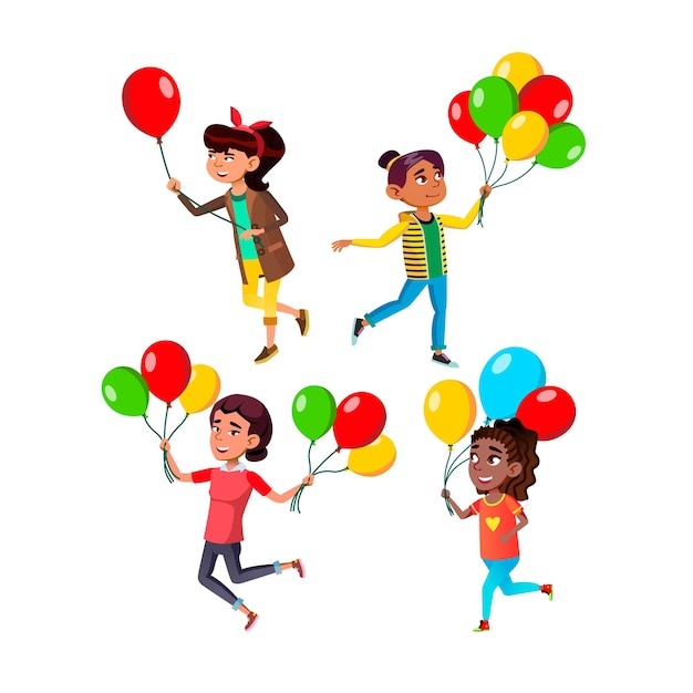 Conjunto de globos de aire de chica adolescente vector