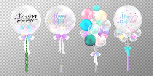 Conjunto de globos de cumpleaños de colores sobre fondo transparente.