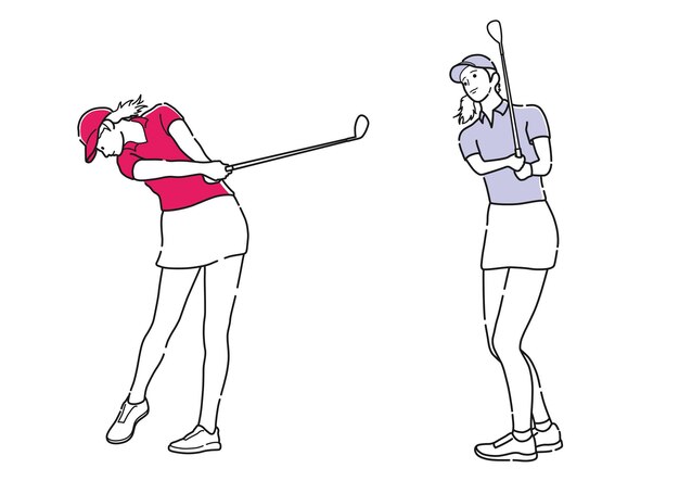 Conjunto de golfistas Vector dibujos de líneas simples aisladas sobre fondo blanco