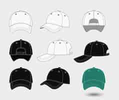 Vector gratuito conjunto de gorras de béisbol