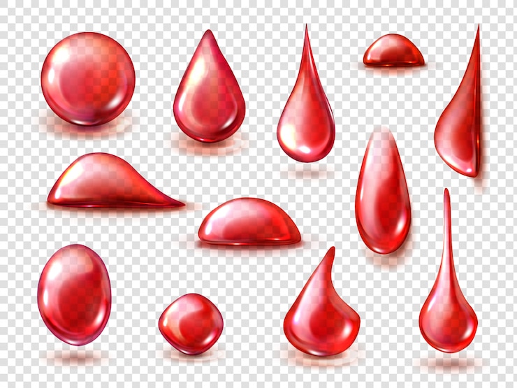 Vector gratuito conjunto de gotas rojas de agua roja, jugo o vino