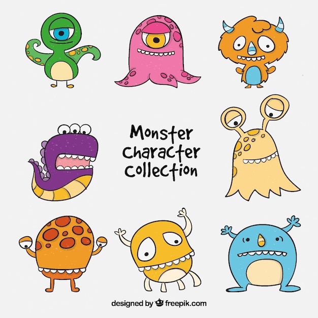Conjunto gracioso de ocho monstruos