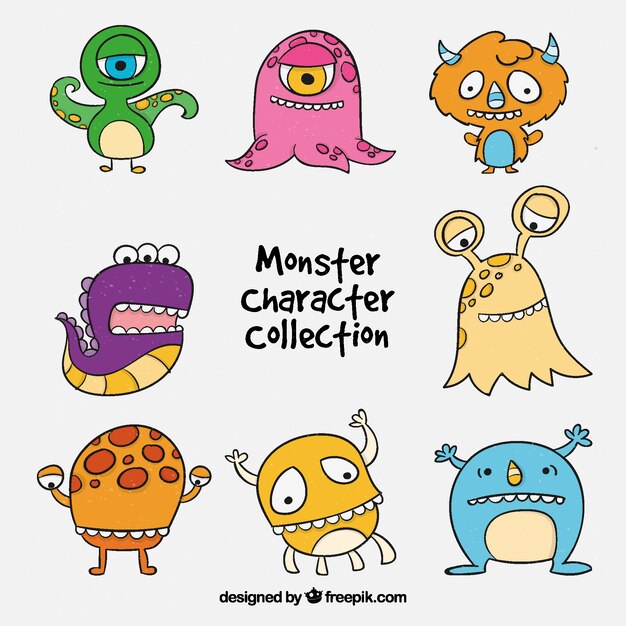 Conjunto gracioso de ocho monstruos