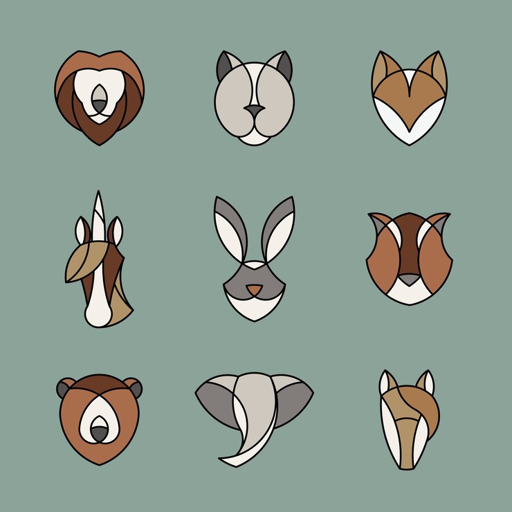 Vector gratuito conjunto de gráfico lineal de cabezas de animales.