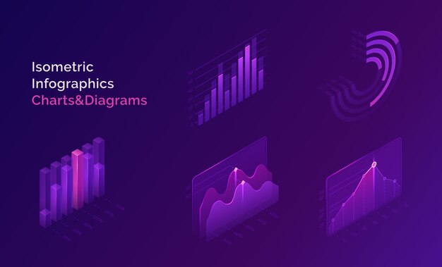 Conjunto de gráficos y diagramas de infografía isométrica