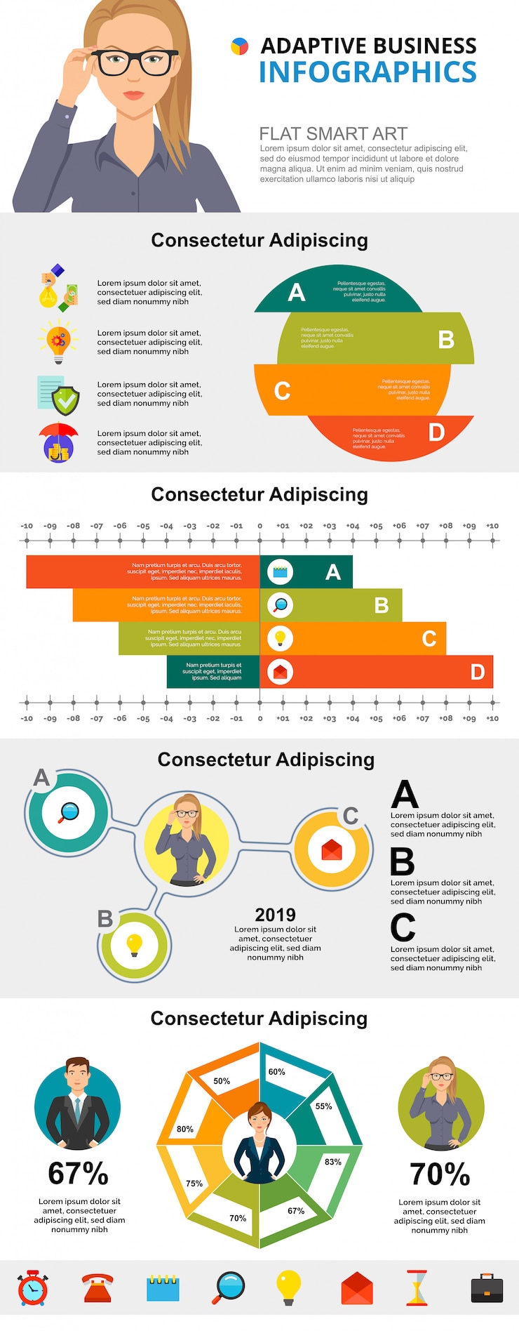 Vector gratuito conjunto de gráficos infografía concepto de consultoría o estadísticas