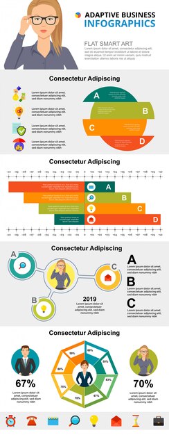Conjunto de gráficos infografía concepto de consultoría o estadísticas
